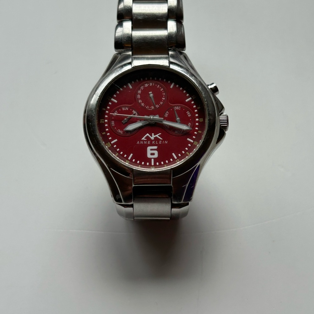 Anne Klein Red Dial Silver Watch